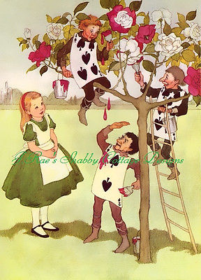 288x400 Alice In Wonderland Painting The Roses Red Fabric Block 5x7 - Alice In Wonderland Painting