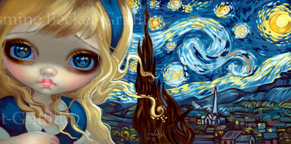 1009x501 Alice In The Starry Night Van Gogh Jasmine Becket Griffith - Alice Painting