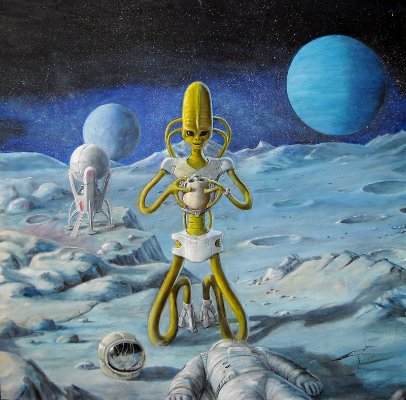 800x788 Alien And Skull Painting By Dashinvaine - Alien Painting