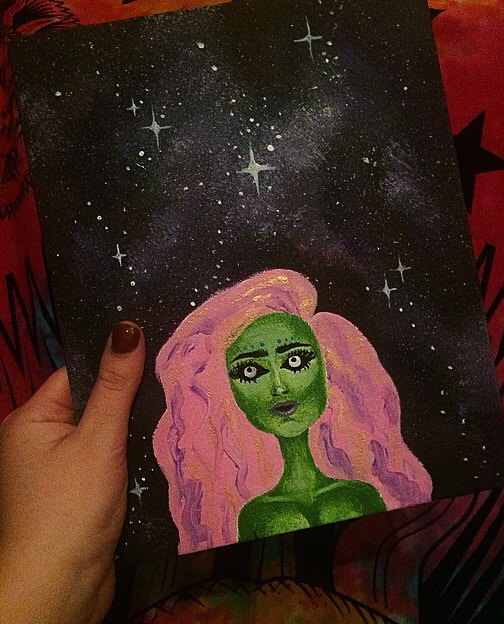 504x624 Alien Girl Painting - Alien Painting