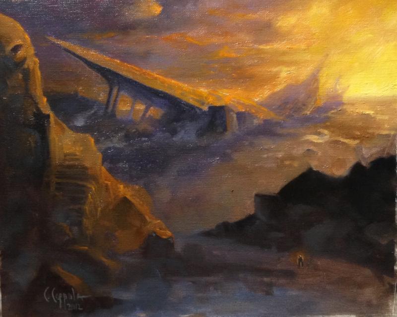 800x639 Crash Site Sunset - Alien Spaceship Painting