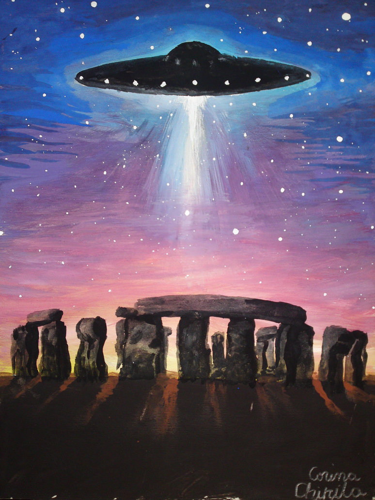 774x1032 Stonehenge Ufo Painting By Corinazone - Alien Spaceship Painting