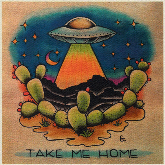 570x568 Take Me Home Color Print Alien Ufo - Alien Spaceship Painting
