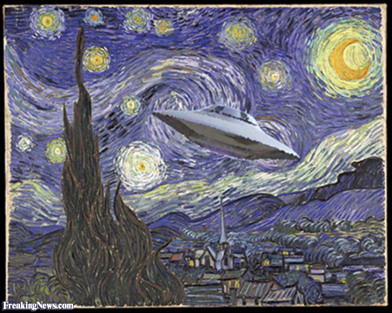 800x638 Alien Spaceship In Starry Night Painting Pictures - Alien Spaceship Painting