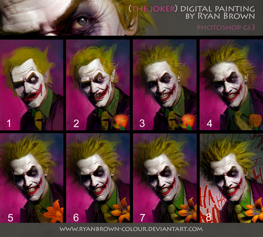 1024x923 The Joker Digital Painting Step By Step By Ryanbrown Colour - All 4 Jokers Painting