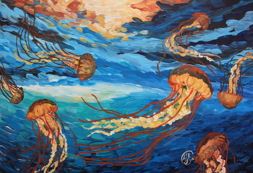 498x340 Jellyfish Acrylic Painting By Amber Ruehe - All Painting