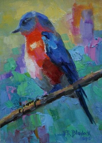 356x495 Oil Painting Of Blue Bird Above It All Original Art Painting By - All Painting