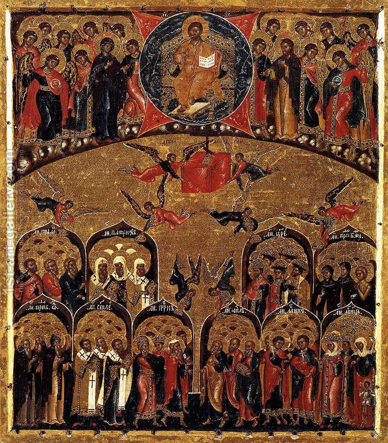 800x912 Synaxis Of All Saints (Early 17th Century) Russian Unknown Masters - All Saints Painting