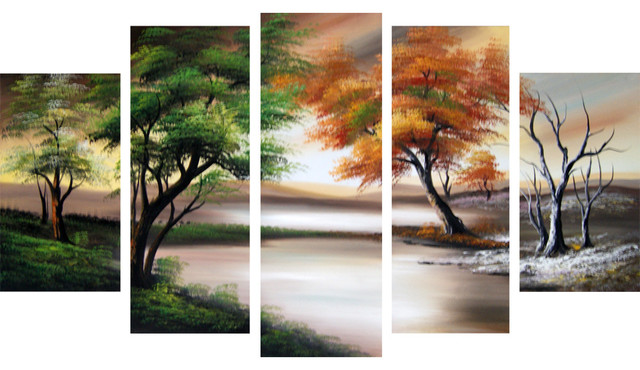 640x370 Trees In All Seasons Forest Painting, 60x32 - All Seasons Painting