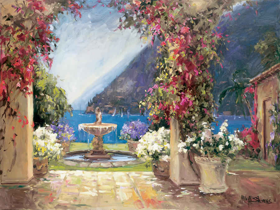 900x675 Seaside Fountain Painting By Allayn Stevens - Allayn Stevens Painting