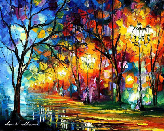 570x456 Mystical Alley Palette Knife Oil Painting On Canvas By Leonid - Alley Painting