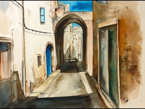 480x360 Part Ii Watercolor French Alley - Alley Painting