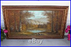 250x166 Huge Signed Almon Vintage Mountain Lake Autumn Landscape Canvas - Almon Painting