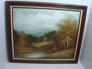 300x225 Landscape Mountain River Scene Oil Painting Signed By Almon - Almon Painting