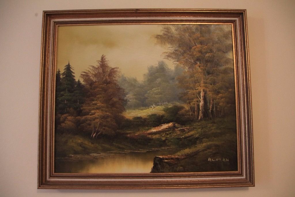 1024x683 Landscape Winter Scene Oil Painting Signed Almon In Wood Frame - Almon Painting