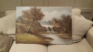 300x169 Large Landscape Oil Painting Signed By Almon Canvas On Wood - Almon Painting