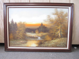 300x225 Vintage Original Canvas Oil Painting Almon Baldwin Water Stream - Almon Painting