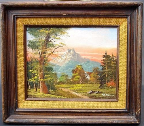500x437 Vtg Mid Century Signed Almon Landscape Alps European Oil Painting - Almon Painting