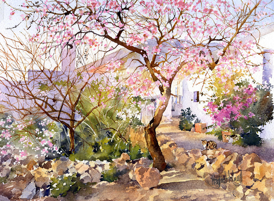 900x659 Almond Blossom In Andalucia Painting By Margaret Merry - Almond Blossom Painting