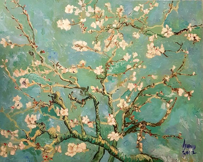 770x614 Saatchi Art Almond Tree Painting By Lamees Alhassar - Almond Blossom Painting