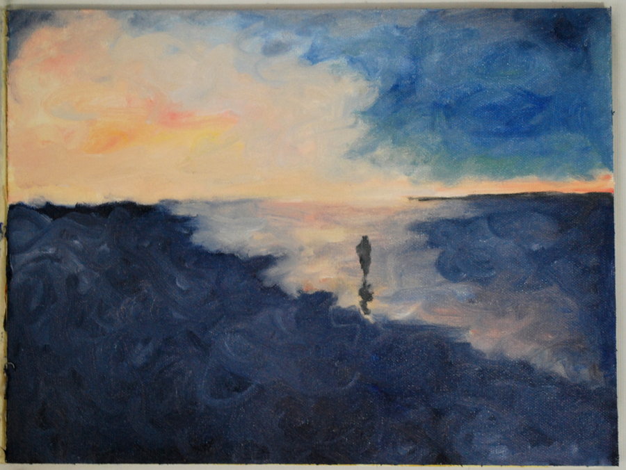 900x676 Alone The Beach By Sparringthedarkness - Alone Painting