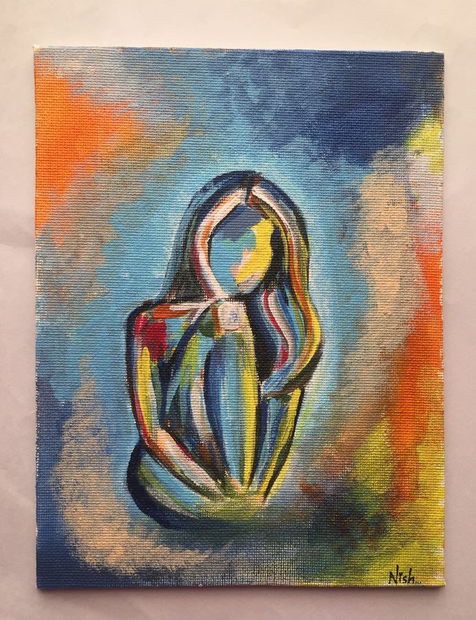 692x900 Girl Alone Painting By Artist Nischitha Sn - Alone Painting