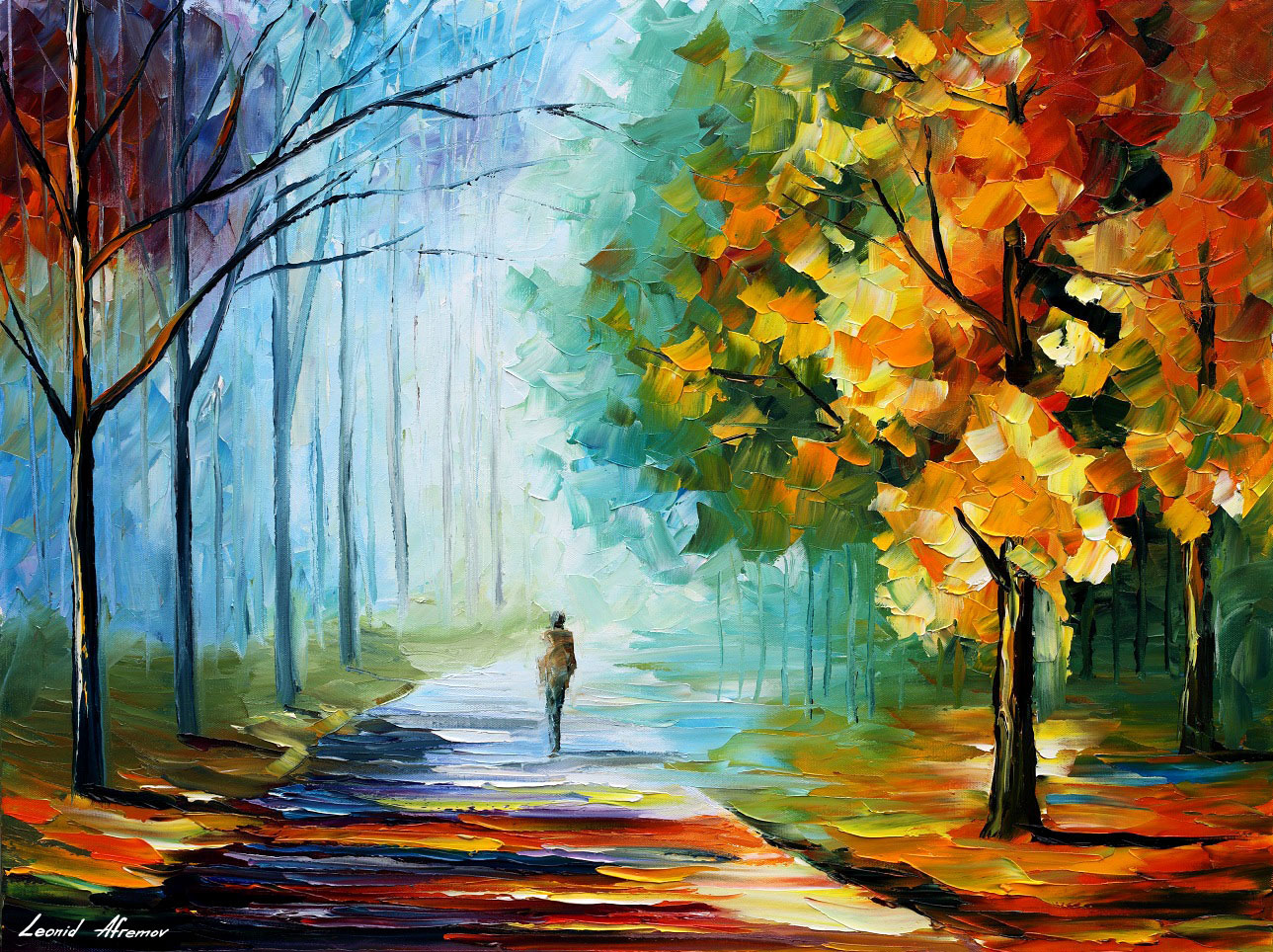 1289x964 Alone In The Fog Palette Knife Oil Painting On Canvas By Leonid - Alone Painting
