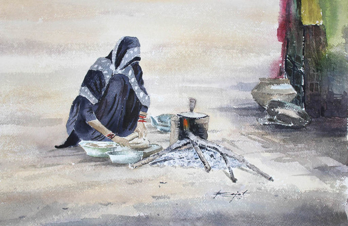 690x449 Alone By Artist Rajat Subhra Bandopadhyay Impressionism - Alone Painting