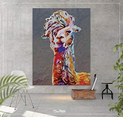 425x405 Llama Oil Painting, Canvas Print, Alpaca Painting - Alpaca Painting