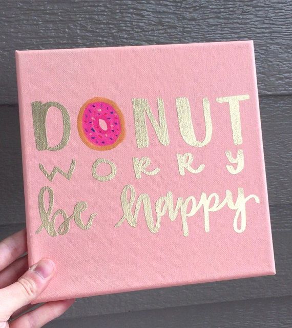 570x639 Donut Worry Be Happy Canvas By Scatteredrootsdesign On Etsy - Alpha Phi Painting