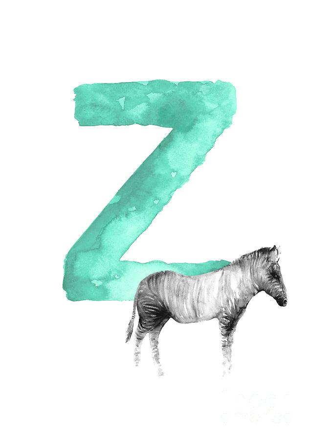 636x900 Zebra Kids Painting, Watercolor Alphabet Z Letter, Green Childrens - Alphabet Painting For Kids