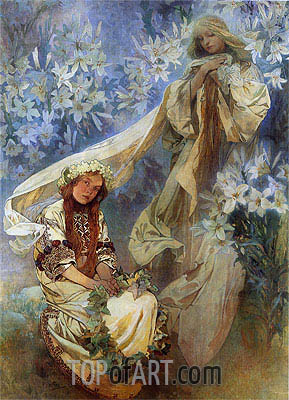 289x400 Madonna Of The Lilies Alphonse Mucha Painting Reproduction - Alphonse Mucha Painting