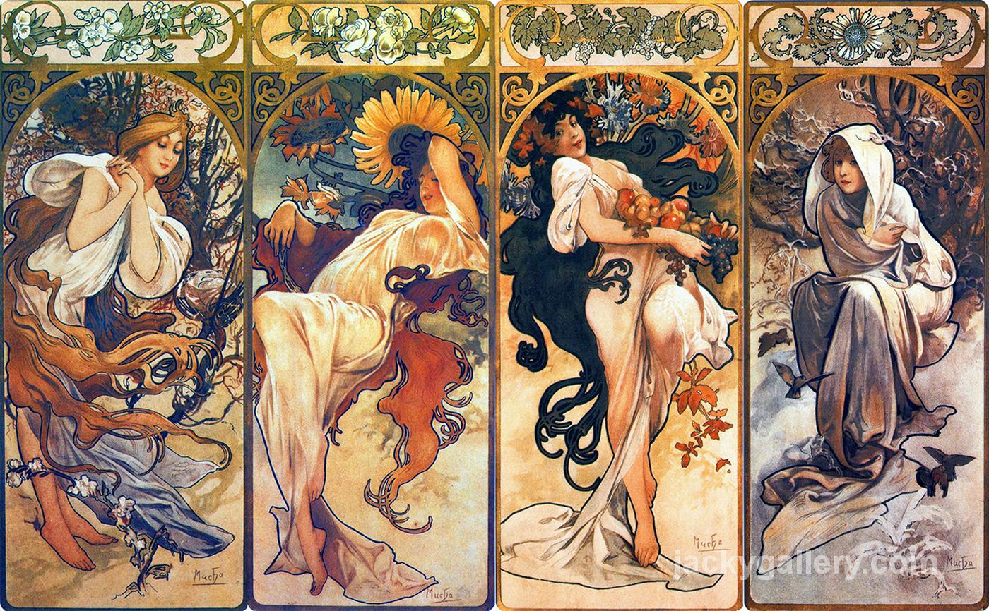 1400x866 Alphonse Mucha The Seasons, Alphonse Mucha Painting - Alphonse Mucha Painting