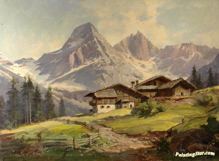 720x528 Landscape From Tirolian Alps With A Mountain Cottage Artwork By - Alps Painting