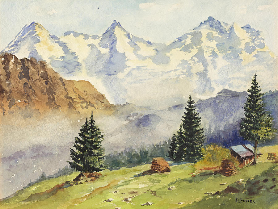 900x677 Swiss Alps Painting By Ruth G Foster - Alps Painting