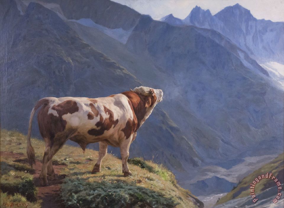 960x704 Eugene Burnand Bull In The Alps Painting - Alps Painting