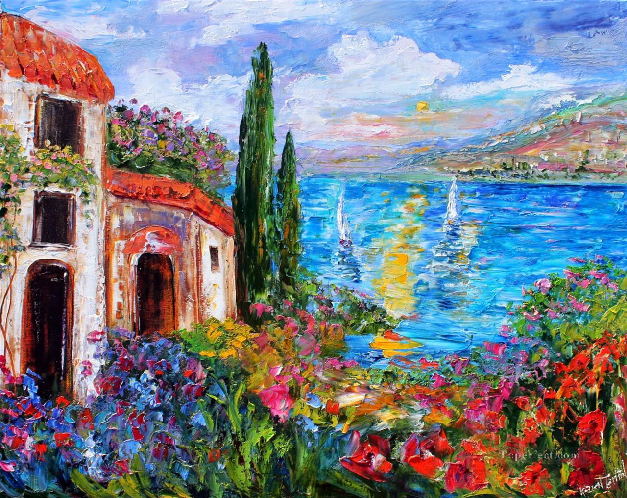 1280x1016 Amalfi Coast Twilight Mediterranean Aegean Painting In Oil For Sale - Amalfi Coast Painting