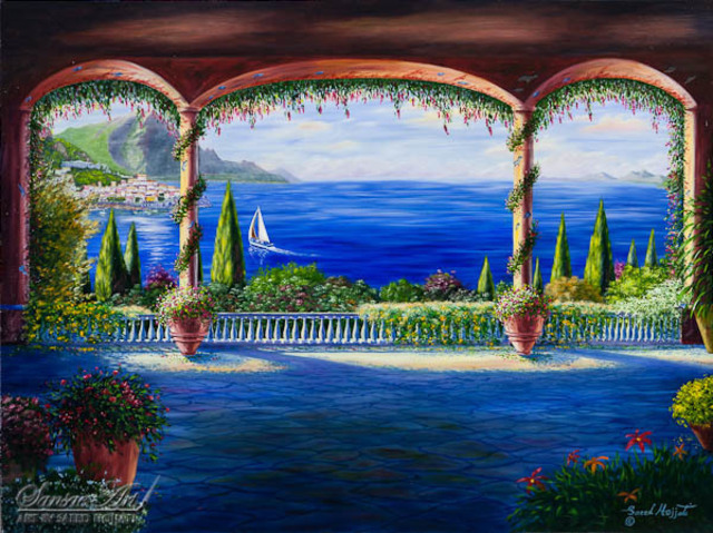 640x479 Saeed Hojjati Artwork Amalfi Coast Paradise Original Painting - Amalfi Coast Painting