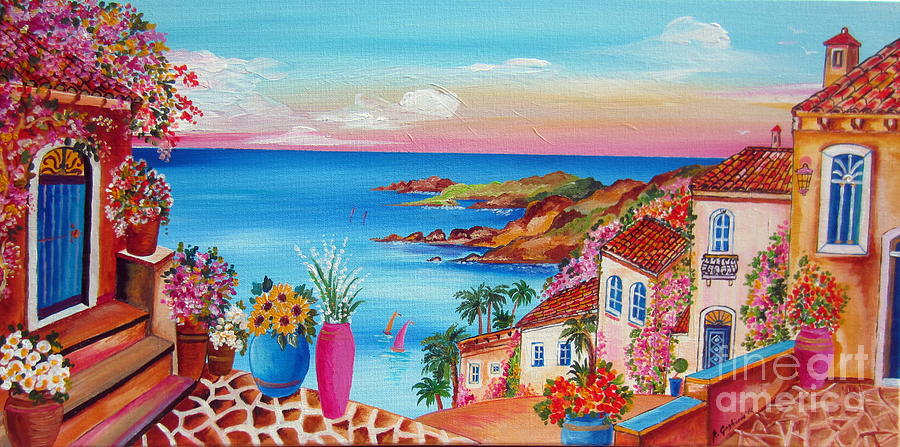 900x447 Village Along The Amalfi Coast Painting By Roberto Gagliardi - Amalfi Coast Painting