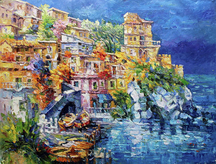 900x684 Amalfi Coast, Positano Italy Painting By Royo Liu - Amalfi Coast Painting