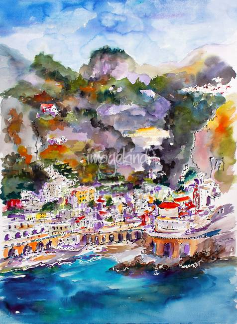 476x650 Amalfi Coast Atrani Italy Watercolor By Ginette Callaway - Amalfi Coast Painting