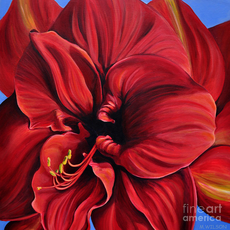 900x900 Amaryllis Red Velvet Painting By Marjory Wilson - Amaryllis Painting
