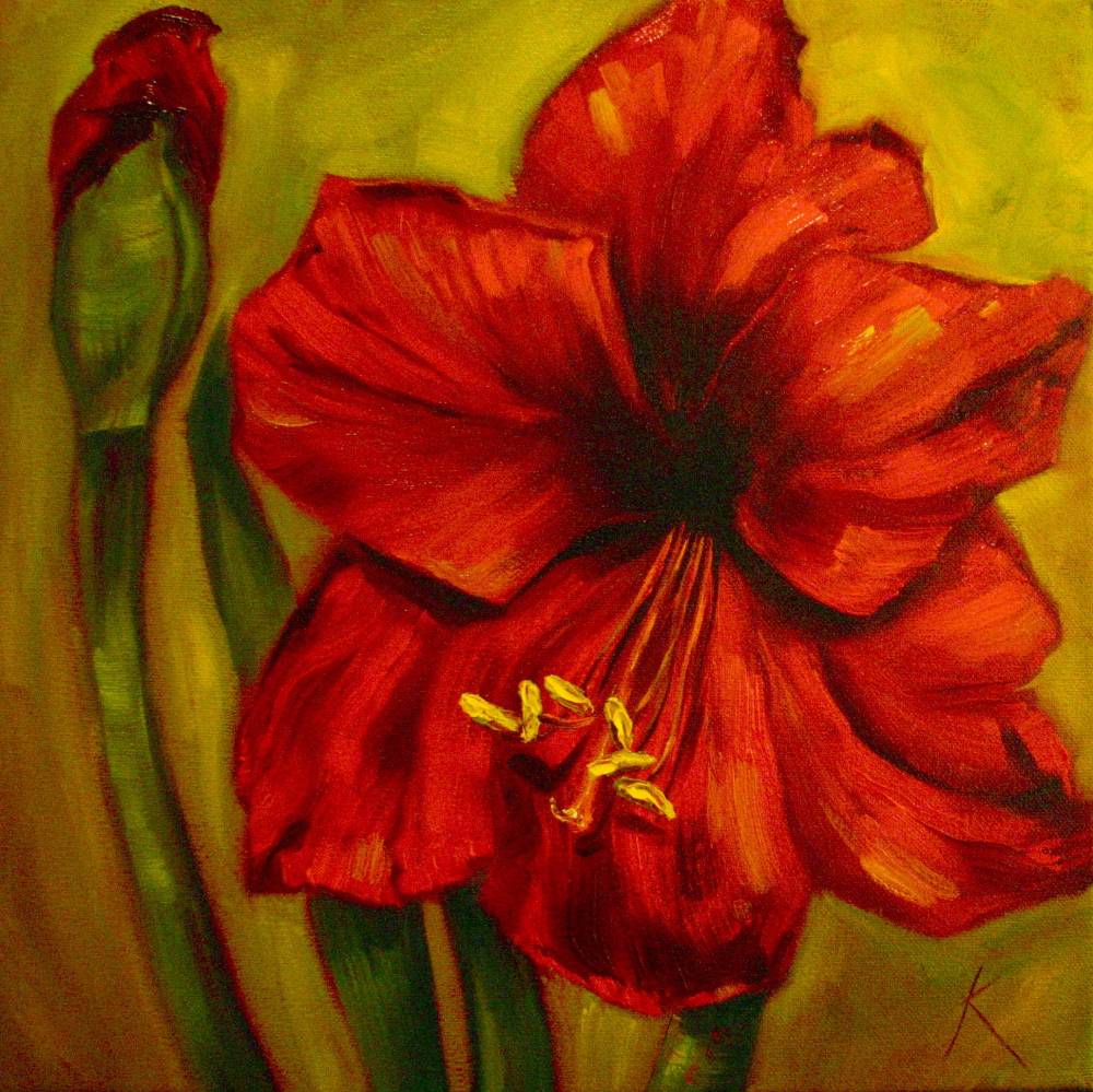 1000x999 Kim Blair Floral Still Life Painting, Red Gold, By Canadian - Amaryllis Painting