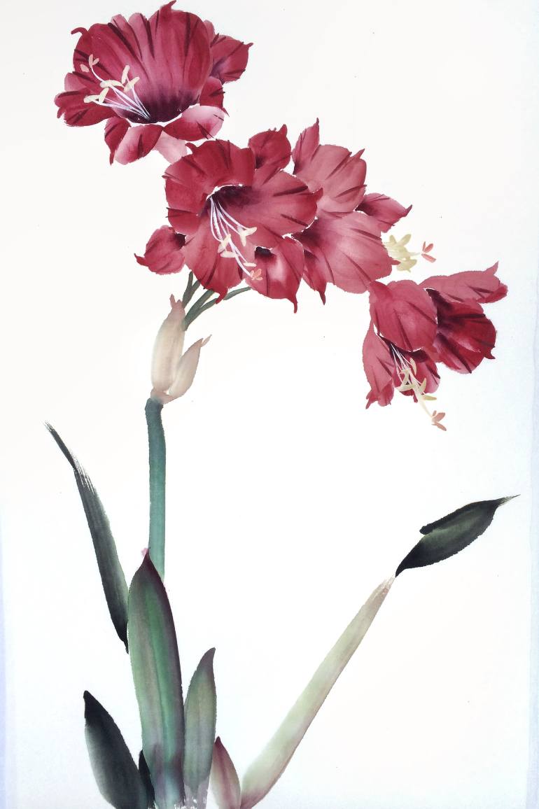 770x1156 Saatchi Art Chinese Painting Amaryllis Painting By Mayee Futterman - Amaryllis Painting