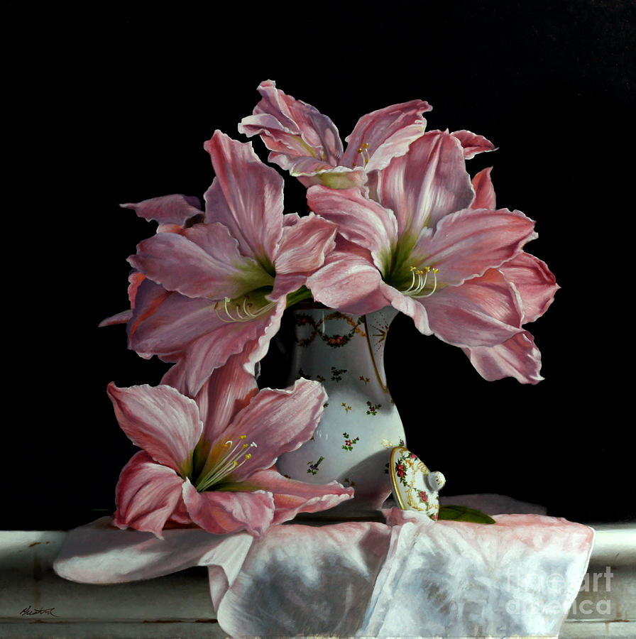 896x900 Sweet Star Amaryllis Painting By Lawrence Preston - Amaryllis Painting