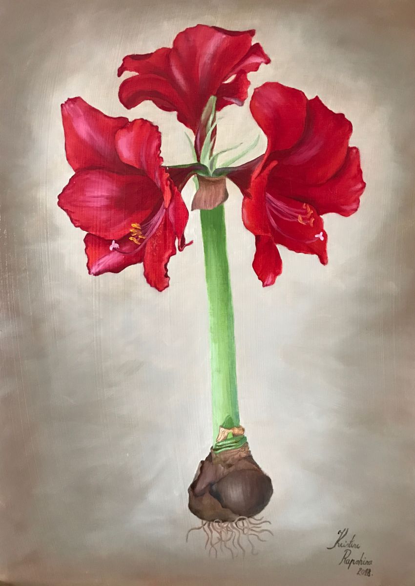 850x1200 Winter Amaryllis Is Rising (Kristine Rapohina) - Amaryllis Painting