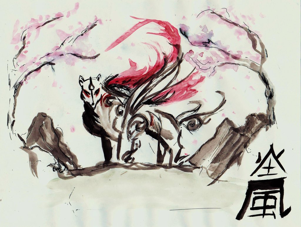 1024x773 Amaterasu Ink Painting - Amaterasu Painting