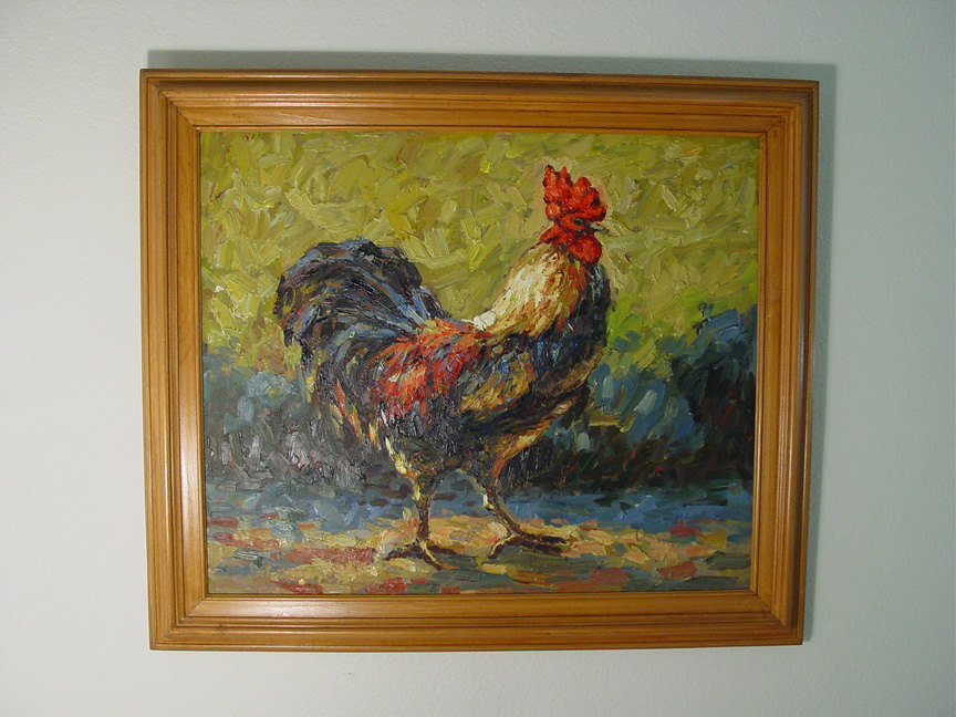 864x648 Proud Rooster Palette Knife Impasto Textured Oil Painting - Amateur Oil Painting
