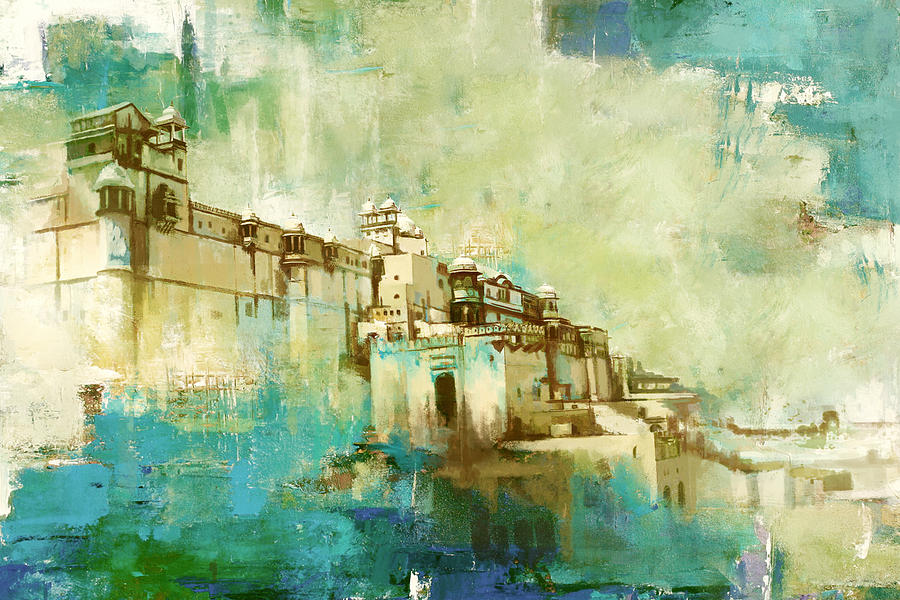 900x600 Amber Fort Painting By Catf - Amber Painting