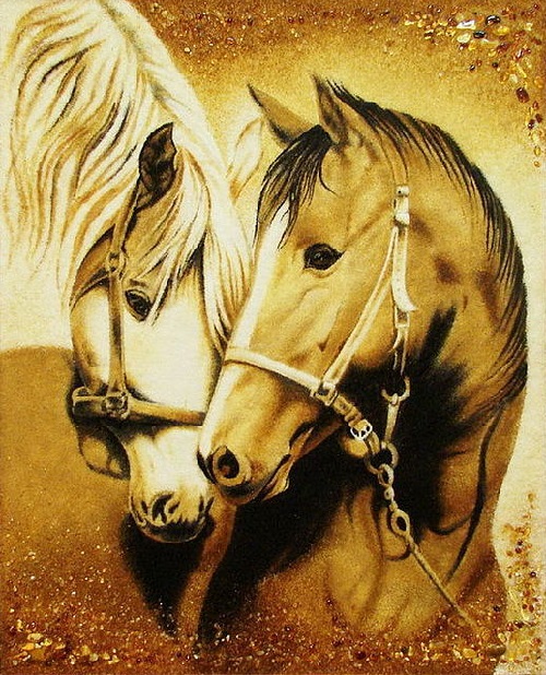 500x618 Amber Painting Horses - Amber Painting